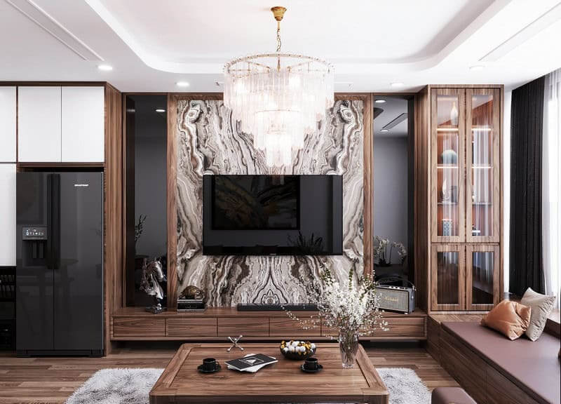 Thiết kế nội thất căn hộ gỗ óc chó tự nhiên - Mẫu 6