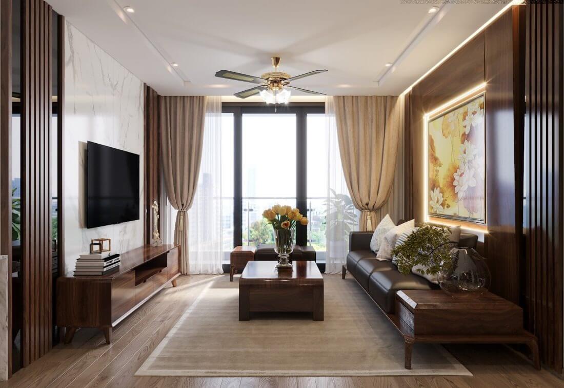 Thiết kế nội thất căn hộ từ gỗ óc chó tự nhiên - Mẫu 7